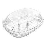 15" Clear Plastic Chilled Serving Tray with Ice Tray & Lid 4-Compartment Party Platter for V1366-AZ2-W-12684