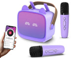 Mini Karaoke Machine Toys Gifts Portable MP3 Player with 2 Wireless Microphone - Purple V1263-JX-6300-2