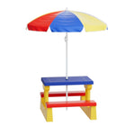 Keezi Kids Outdoor Table and Chairs Set Picnic Bench Umbrella Children Indoor ODF-KID-PICNIC-UM-PLC