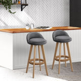 Artiss 2x Bar Stools Padded Linen Wooden Grey BENT-C-9004H-GYX2