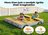 Keezi Wooden Car Sandpit Kids Sandbox Outdoor Play Toy w/ Storage Ground Sheet 120cm SAND-SQUARE-CAR-126