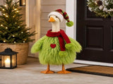 Christmas Porch Goose Outfit, Elf Hat and Scarf Set for Lawn Goose Statue, Red Green Striped Plush V1366-AZ2-W-24772