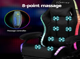 Artiss Gaming Office Chair 12 RGB LED Massage Computer Work Seat Footrest Black MOC-L-GC-8P-LED-BK