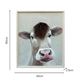 Cow w Attitude Artificial Hair Framed Canvas Wall Art 60cm V637-95204COW