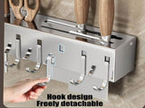 Kitchen Utensil Rack, Hanging Storage Wall Shelf, Stainless Steel Utensil Storage with Utensil Hooks V1370-AZ4-18866