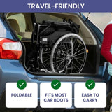 Orthonica 24in Self Propelled Foldable Steel Wheelchair - Black WCR-MAS-003-BK