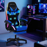 Artiss Gaming Office Chair 12 RGB LED Massage Computer Work Seat Footrest Blue MOC-L-GC-8P-LED-BL