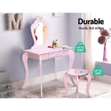 Keezi Kids Dressing Table Stool Set Vanity Mirror Princess Children Makeup Pink FURNI-G-054-KDT-PK