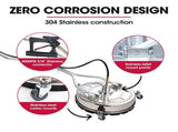 Jet-USA 21" Stainless Steel Pressure Washer Surface Cleaner with Yoke Handlebar, 3/8" Fitting, For V219-PRWCLNJT21SA