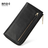 Genuine Leather Wallet RFID Blocking Wallet Long Zipper Clutch Women'S Phone - Black - Size m V1347-939-47482-BLK-M