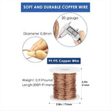 99.9% Soft Copper Wire - 20 Gauge 0.8mm 300 Feet, Pure Bare for Jewelry Making Gardening V1370-AZ4-11647