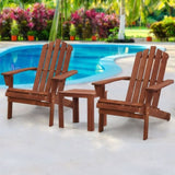 Gardeon 3PC Adirondack Outdoor Table and Chairs Wooden Beach Chair Brown FF-BEACH-UF-CH-BR-3PC