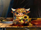 Sunflower Highland Cow Lamp, Stained Glass Table Lamp, Cute Highland Cow Night Light, Rustic V1192-AZ-W-33889