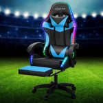 Artiss 6 Point Massage Gaming Office Chair 7 LED Footrest Cyan Blue MOC-GC-6P-LED-BK-CY