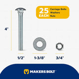 1/2" x 4" Zinc Carriage Bolt Kit, Grade 307A by Makers Bolt V1258-DP02-F-79