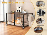 Anti-Bite Glass Indoor Dog Cage - Modern Furniture Style Dog Kennel End Table with Lockable Wheels V767-P-XGB-12M
