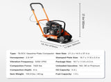 Plate Compactor, 2.8 HP 78.5CC Gas Engine 5,250 VPM, 870 kg Force Vibratory Compaction Tamper with V952-RYPBYS22128HP0NROV0