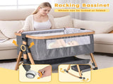 3 in 1 Grey Baby Bassinet Bedside Crib with Mattress, Adjustable Height and Storage Basket V178-59265