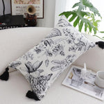 SOGA 35cm Throw Pillow Black and White Floral Print Elegant with Tassel Accents Home Decor FRENCHCUSHION342