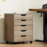 Artiss 5-Drawer Filing Cabinet Mobile Rolling Storage Cabinet Chest of Drawers Stand Scratch Beige FURNI-B-CAB-5T-WD