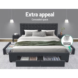 Artiss Bed Frame King Size with 4 Drawers Charcoal AVIO BFRAME-F-AVIO-K-CHA-ABC