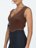 2-Pack Brown French Vintage Lace Splice Camisole - Slim Fit Halter Top with Back Detail and V888-ELOSUNG39531