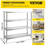 Garage Shelf Heavy Duty Shelving 4-Tier 150x45x155cm Stainless Steel V952-BXGCKHJYCC6045UAVV0