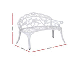 Gardeon Outdoor Garden Bench Seat 100cm Cast Aluminium Outdoor Patio Chair Vintage White GB-CALU-XG1002-WH