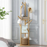 Wooden Coat and Hat Stand with 10 Hooks Floor Standing Clothes and Umbrella Rack V767-XJJ43-G2