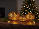 Christabelle 3 Gold Glass Christmas LED Light Up Spheres Patterned Table Decor Xmas Ornaments B 112_YAN367