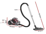 Devanti Vacuum Cleaner Bagless Canister 2000W 25kPa Powerful Suction 4L VAC-KB-8006-RD