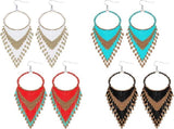 4 Pcs Long Beaded Tassel Earrings Bohemia Colorful Native Handmade Statement Fringe Drop Earrings V1188-CYX-LHJ-827