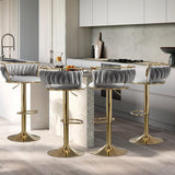 SERENIT Golden Swivel Upholstered Velvet Adjustable Height Counter Stool with Metal Frame Grey V255-SE-GP2312R-GREY
