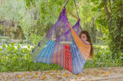 Mayan Legacy Extra Large Outdoor Cotton Mexican Hammock Chair in Colorina Colour V97-HSCHCOLORINA