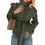 Women'S Cropped Trench Coat Double Breasted Short Jacket High Collar Fall Winter Coats Trendy Outfit V1370-AZ4-10427