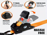 Yellow automatic webbing recovery ratchet strap, vehicle cargo strap, heavy-duty ratchet strap, V1347-804-97010