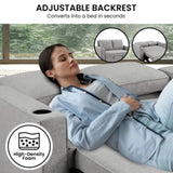 Sarantino Hoffman Linen Sofa Bed with Cushions and Cup Holders Light Grey SOFA-YGG-7004-LNN-LGY