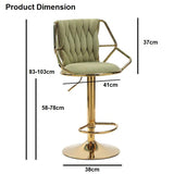 2x Height Velvet Padded Golden Round Base Barstools Chairs with Backrest and Footrest -BEIGE V255-GP1800R-WHITE
