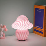Mushroom Lamp, Small Pink Table Lamp with Striped Glass, Cute Little Swirl Nightstand Lamp for V1369-AZ3-W-26321