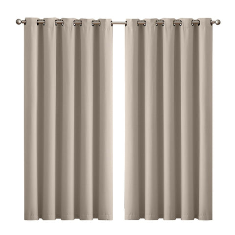 2x Blockout Curtains Panels 3 Layers Beige CD1003-180X230-BE