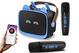 Mini Karaoke Machine Toys Gifts Portable MP3 Player with 2 Wireless Microphone - Blue V1263-JX-6300-1