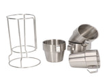 Stainless Steel Camping Cup Set of 4 Double Layer Coffee Mugs with Stand Holder Stackable Outdoor V1294-YM3118220254711-0421