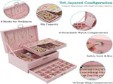 Velvet Jewelry Box with Lock - 3 Layers - Large Jewelry Organizer for Women - With Drawers & V1189-HB003WSRH00036