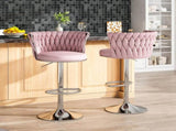 SERENIT Modern Silver Swivel Upholstered Velvet Adjustable Height Counter Stool with Metal Frame V255-GP2217R-PINK