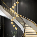 BAMDECOR LT02 12 Hanging Crystal Cube Chandelier LED Chandelier for Dining Room, Luxury Dimmable V255-BAM-LT02-12H-GOLD