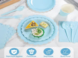 7-Piece Light Blue Scalloped Party Tableware Set for 25 Guests - Disposable Paper Plates 7 / 9 inch, V888-ELOSUNG52034