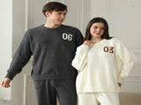 Dark Gray Men's Warm & Cozy Semi-Flannel Couple's Pajamas Knitted Digital Pattern, Soft Fleece V888-ELOSUNG50073
