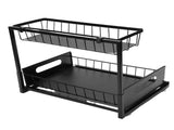 Under Sink Storage Rack 2 Tier Pull Out Cabinet Organizer Metal Shelf for Kitchen and Bathroom Black V1294-YM0901-3118250133211
