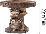 Raccoon Resin Bird Bath Feeder for Garden Decor, Tree Stump Style Outdoor Bird Feeder, 9.8 x 6.6 x V1188-MS-617-087