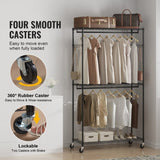 VEVOR Heavy Duty Clothes Rack, Rolling Clothing Garment Rack with 3 Storage Tiers, 2 Rods and 2 V952-JYKCYJ3848123WVQNV0